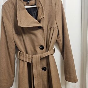 Vero Moda Camel Belted Trench Coat with Black Buttons